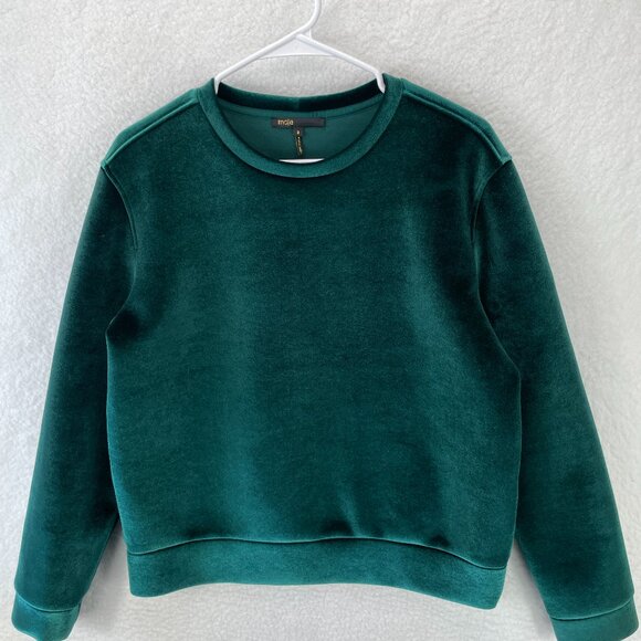 Maje Velvet Sweatshirt Women’s Size US S (EU 2) Green Straight Cut Pullover - Picture 2 of 8
